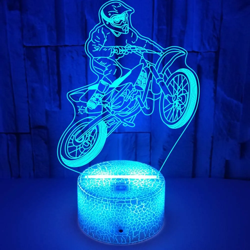 Riding Motorcycle Night Light for Kids 3D Illusion Night Lamp Touh 7 Color Changing LED Child Nightlight Gift for Kids Boys