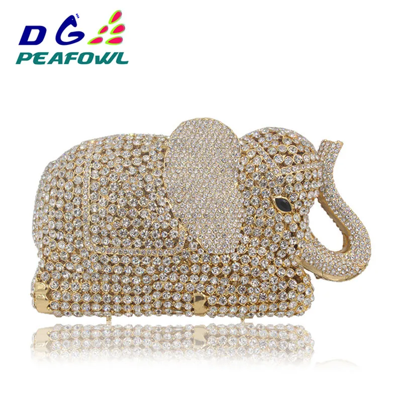 

3D Elephant Shape Gold Crystal Women Evening Handbag and Purse Metal Wedding Prom Minaudiere Clutch Bag Handmade Animal