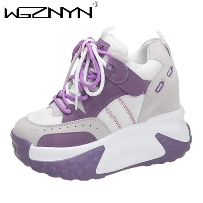 2024 Women Platform Sneakers Autumn Breathable Wedges Casual Shoes 10.5CM High Heels Thick Sole Sneakers Woman Deportivas Mujer