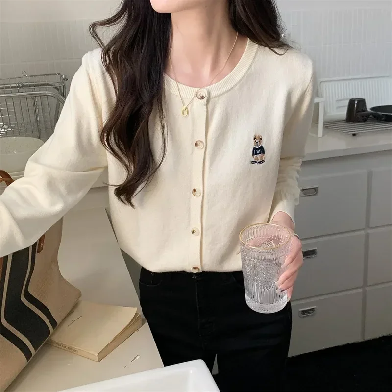 Cardigan Single-Breasted Long Sleeve Sweater Autumn Spring V-Neck Solid Color Knitted Coat Outerwear Warm Soft to Skin Casual