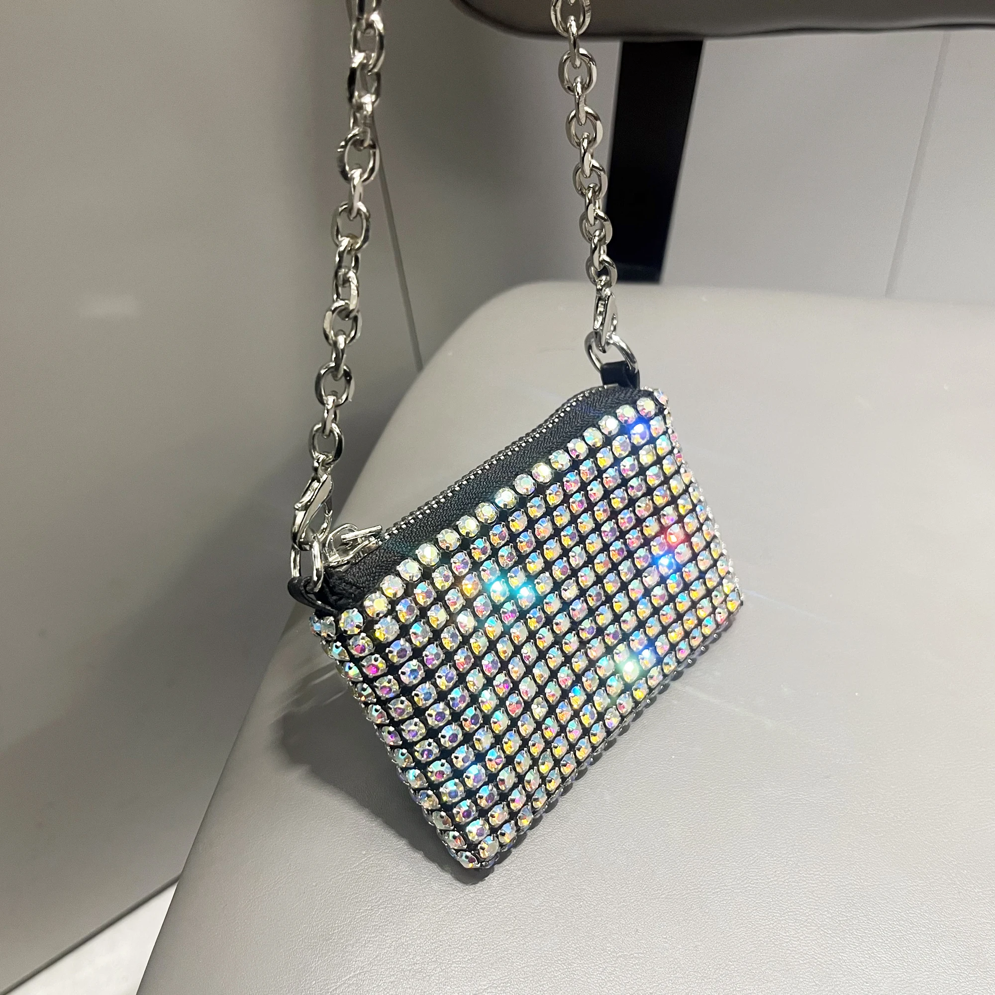 Mini Smal Bag Shiny Rhinestone Coin Purse Short Chain Coin Bag Handle Small Card Bag Handle Woman\'s  purse Design handmade