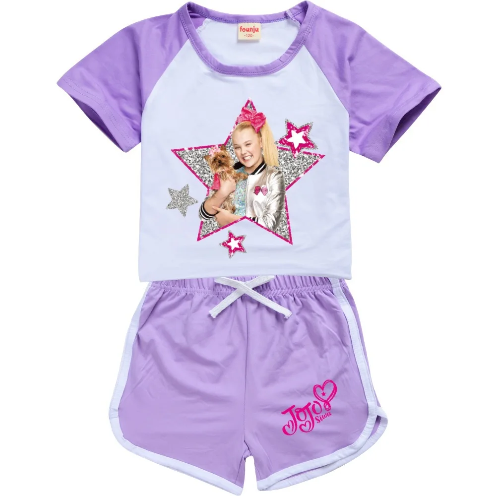 Summer Boys Sports Suit Kids JOJO Siwa Sleepwear Clothes Baby Girls Cartoon T Shirt+shorts 2pcs Sets Teenager Children Tracksuit