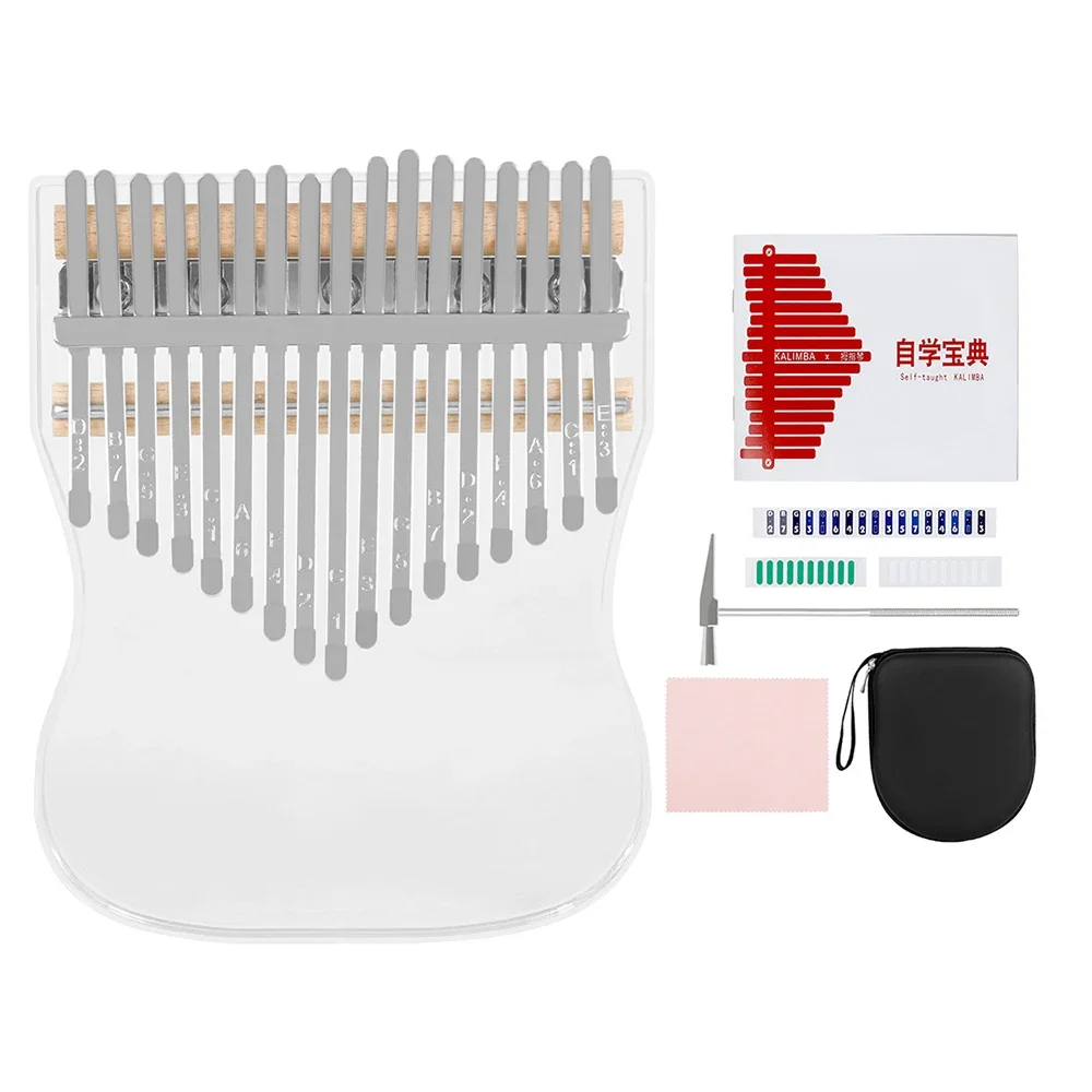 17 Keys Transparent Kalimba with Musical Fitting Equipment Set Acrylic Thumb Piano for Kids Adults Beginners Music Instrument