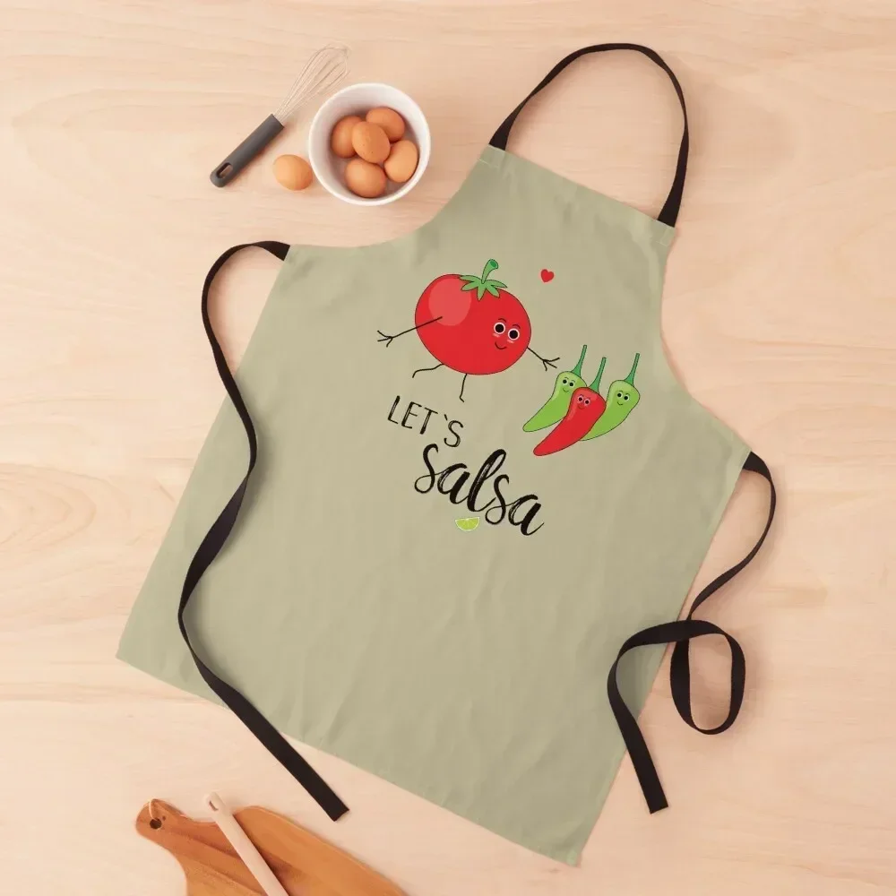 Let's Salsa Cute Cartoon Tomato and Chillies Apron Women's Kitchen Men's Kitchen christmas 2025 Apron