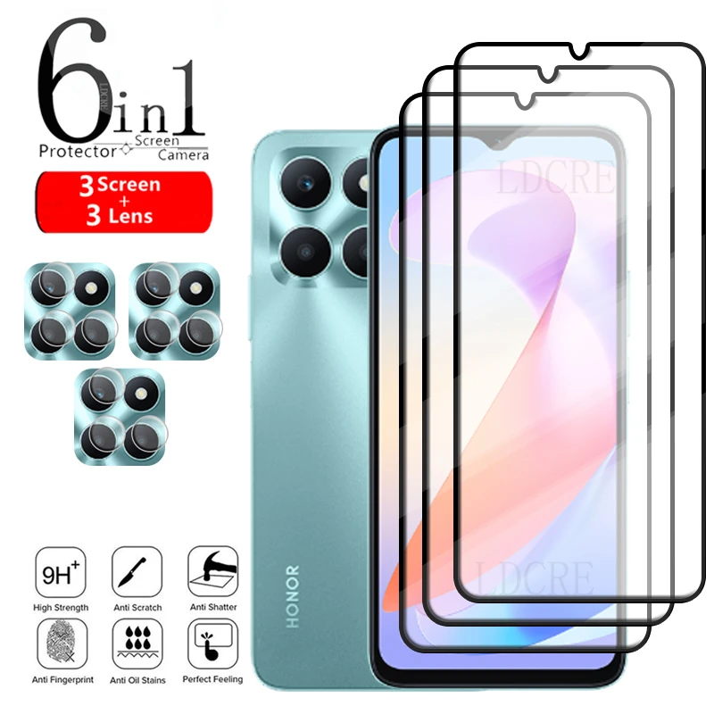 6-in-1 For Honor X6A Glass For Honor X6A Tempered Glass Full Glue Screen Protector Huawei Honor X6A X8 X8A 5G 70 Lite Lens Glass