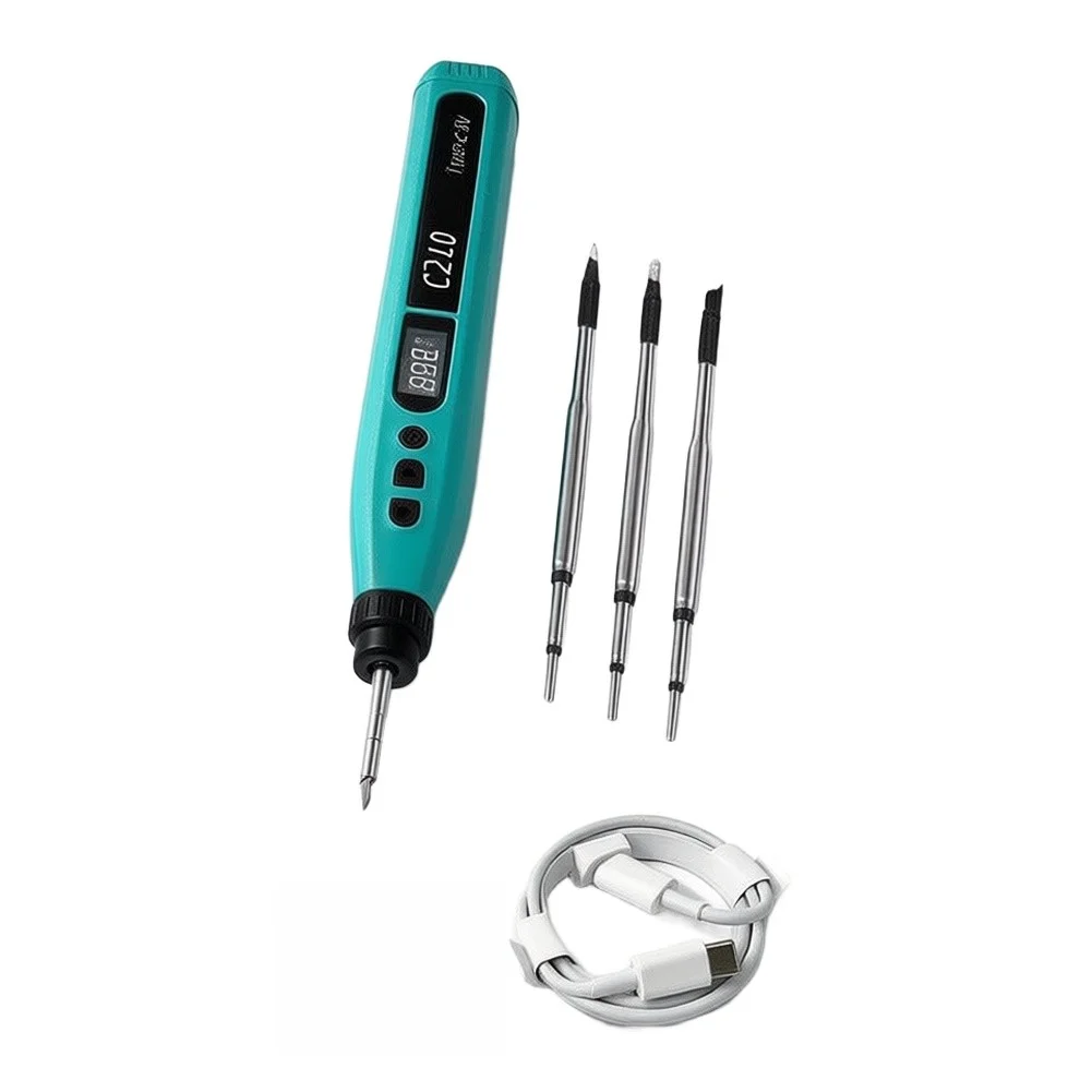 Rechargeable USB C Digital Soldering Iron With 3 Tips For Smart Temperature Control 180-480C LED Display For Electronics Repair