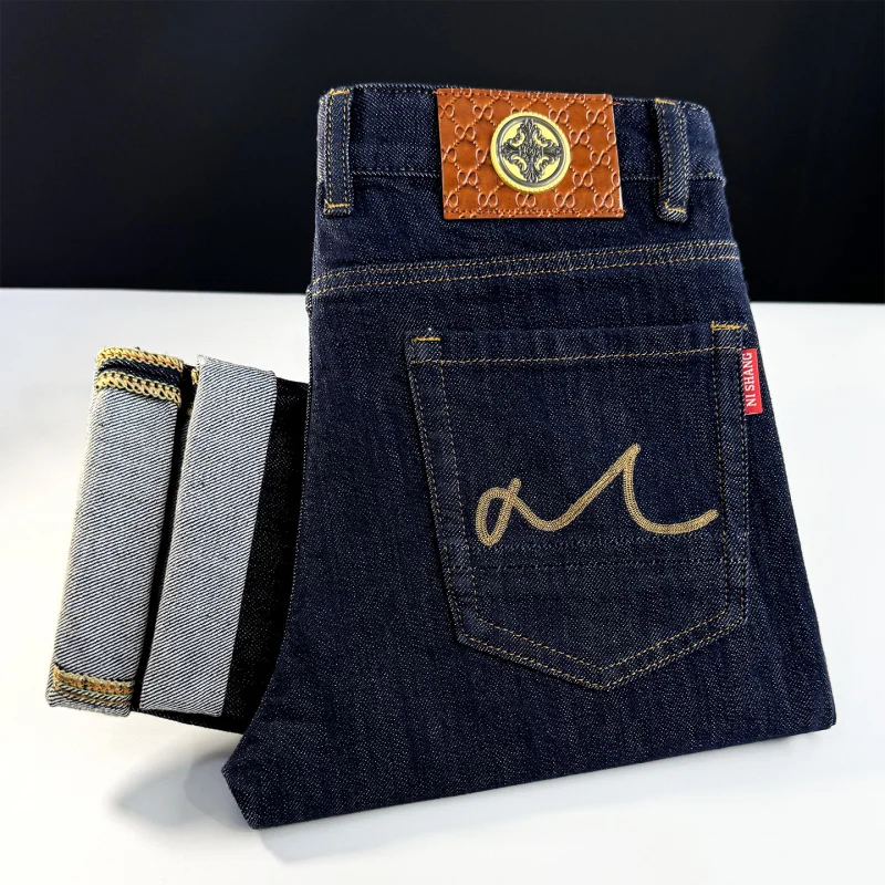 

Luxury Embroidered Design Jeans for Men, Autumn New Style, Elastic Slimming, Small Feet, High end Original Color Denim Pants
