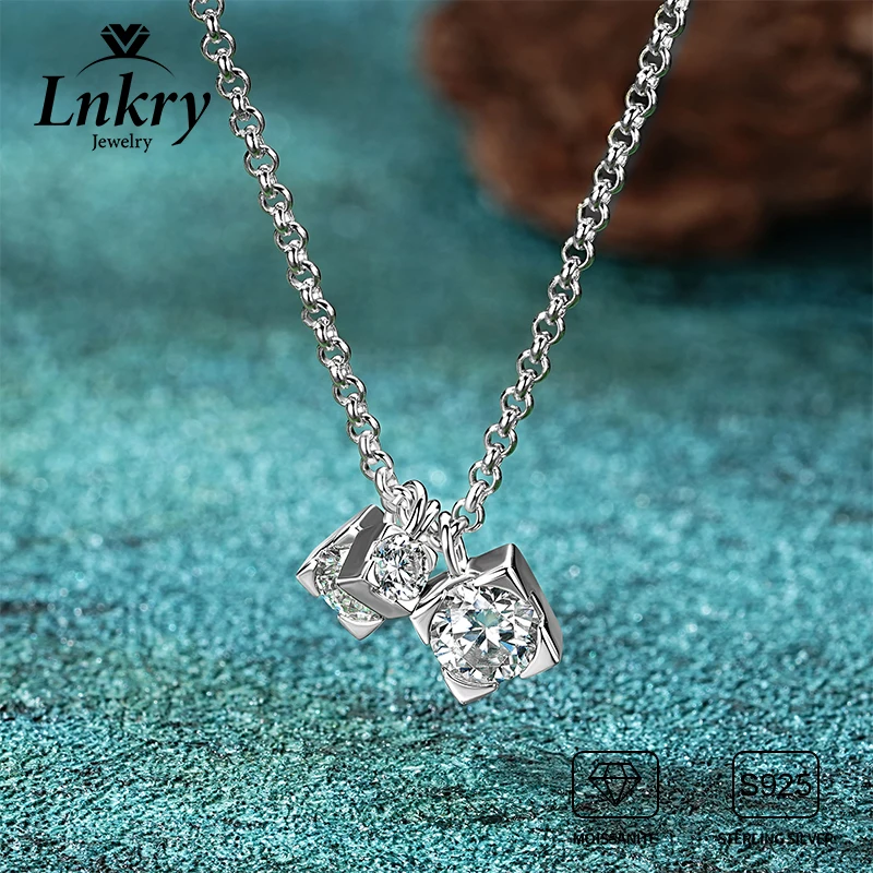 

Lnkry Collar Plata 925 Sterling Silver Three Stones Pendant Necklace 5mm&4mm&3mm Moissanite Necklaces For Women Birthday Jewelry