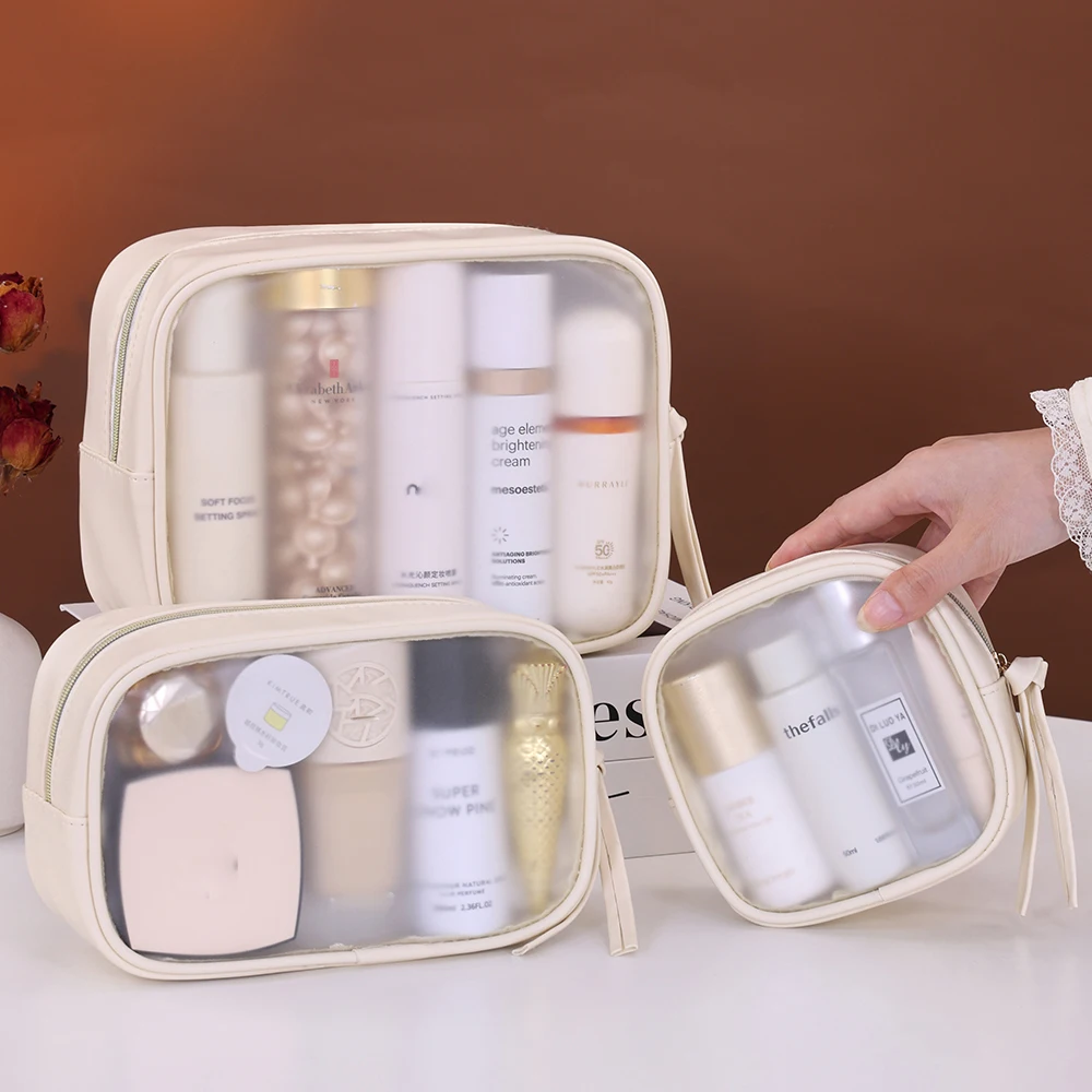 1pc multifunctional semi transparent makeup bag, cosmetics storage bag, business travel toiletry bag, large capacity makeup repa