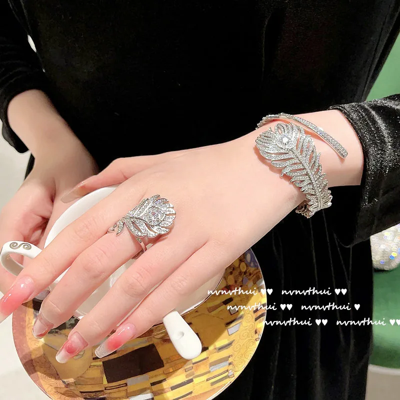 ZLIDIN Honey Water Droplets Gem Bracelet is Nearly 18 K Gold Plated Bright Tears Feathers Zircon Ring Set
