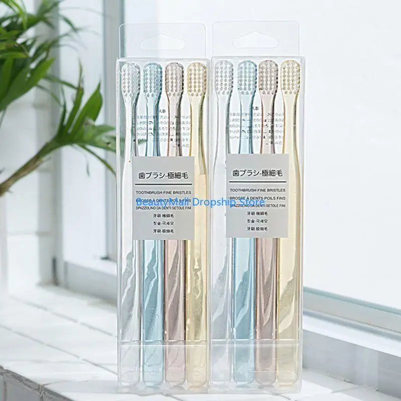 40JD 4Pcs/Set Nordic Clear Plastic Crystal Handle Toothbrush Soft Bristle Small