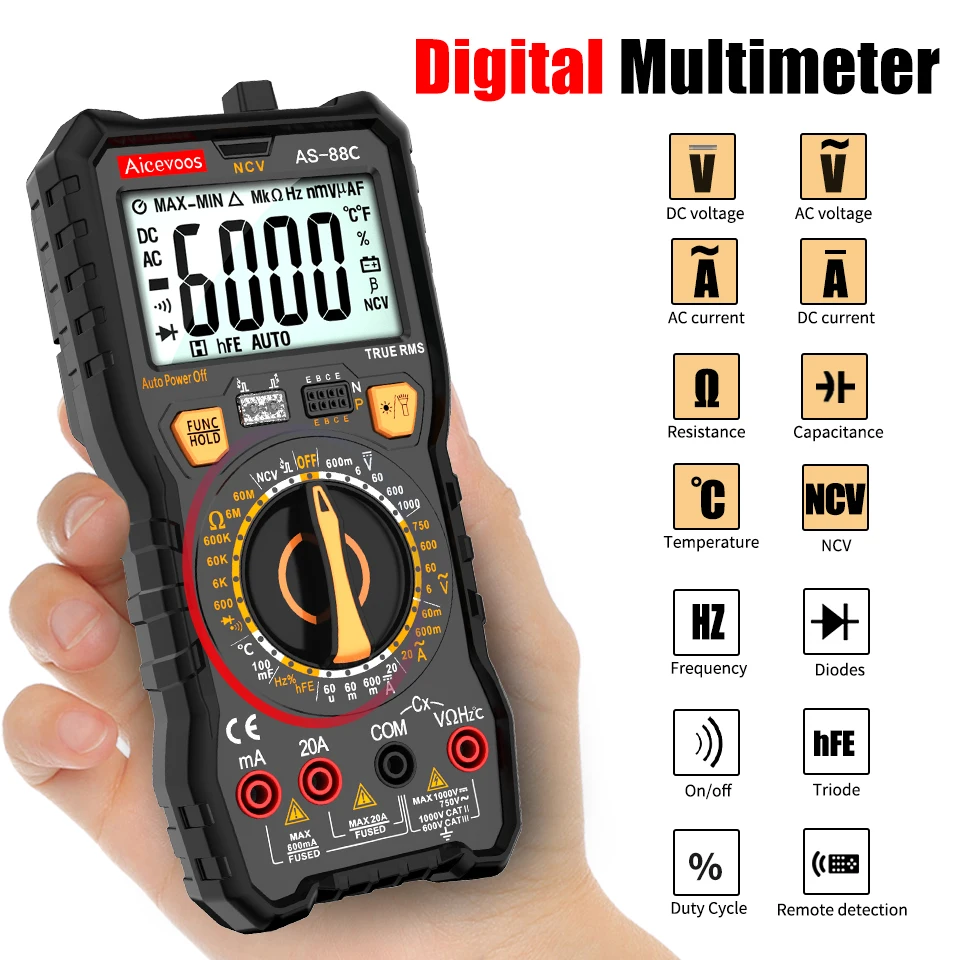 Digital Multimeter TRMS Auto Range DC AC Voltage Tester Ohm Meter Capacitor Electrical Professional Multimetro Transistor  NCV