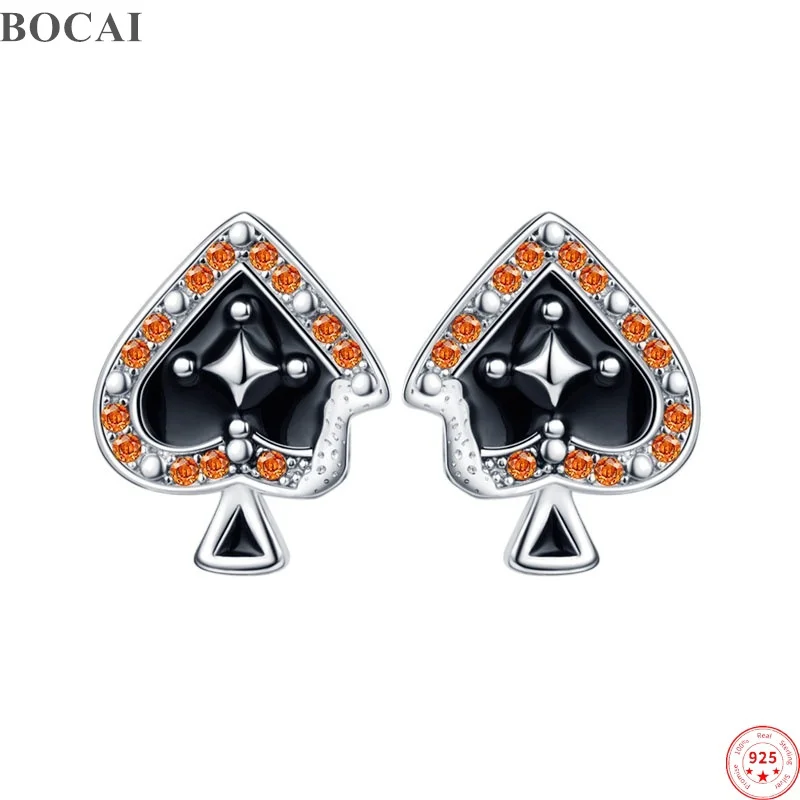 bocai-s925-sterling-silver-clip-earrings-for-women-poker-retro-style-spade-ace-stars-orange-zircon-ear-clip-jewelry-wholesale