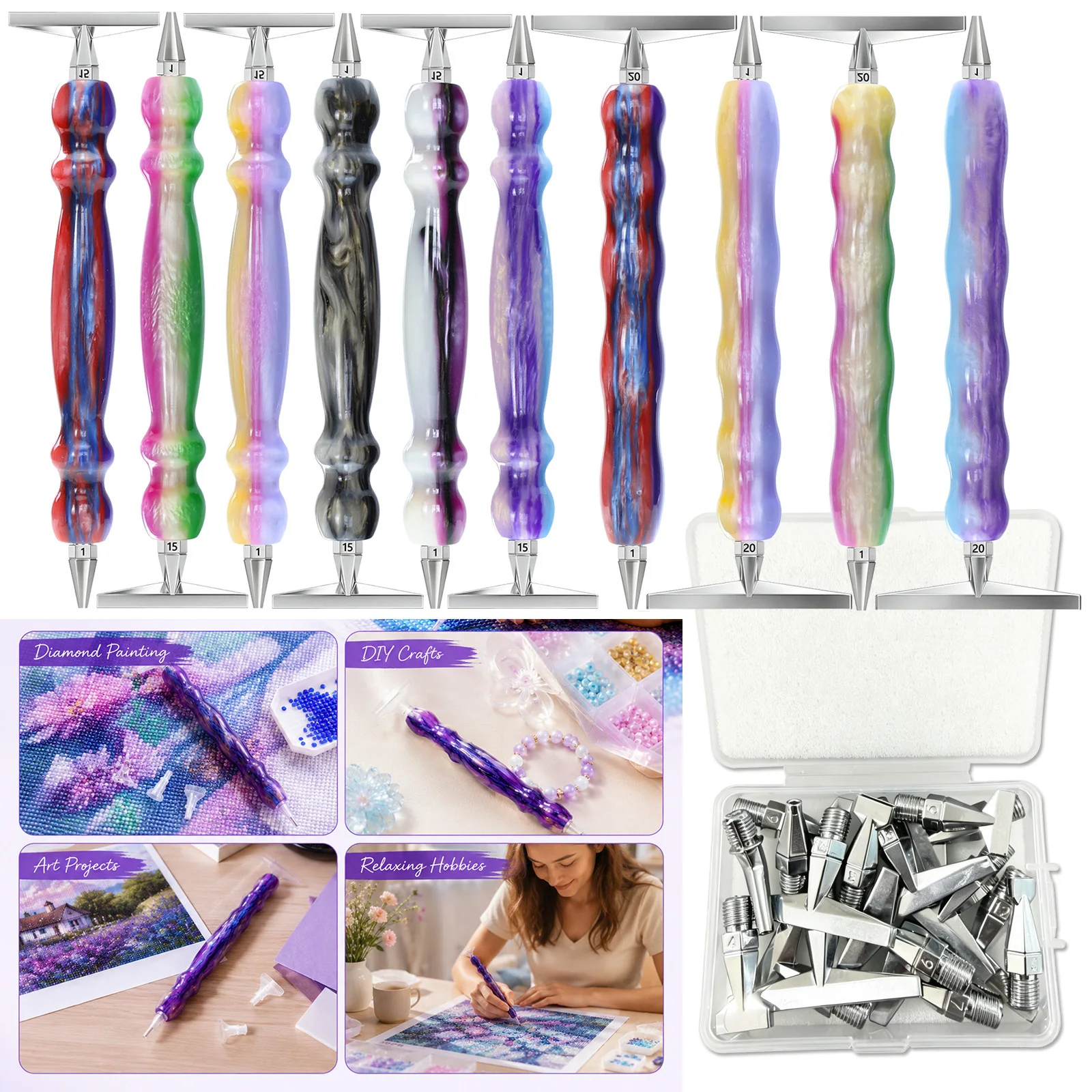 Diamond Painting Metal Drill Tips 1-25, Diamond Painting Pen Kit, Elbow & Flat Heads, Threaded Replacement Tips For Diamond Art