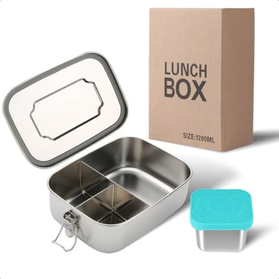 

Stainl Steel Bento Box 40oz with 6oz Condiment Container for Women Leak Proof Metal Lunch Container with 3 Compartments Metal F