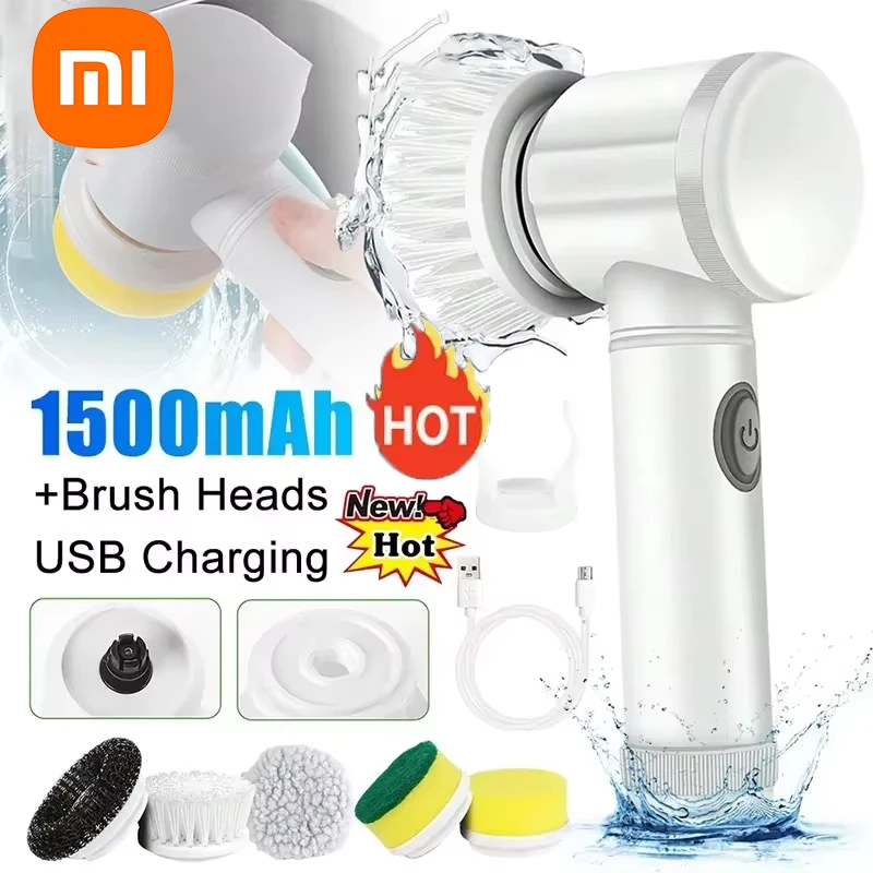 Xiaomi Electric Spin Scrubber Cleaning Brush Power Scrubber with 5 Replaceable Brush Heads Electric Cleaning Tools For Bathroom