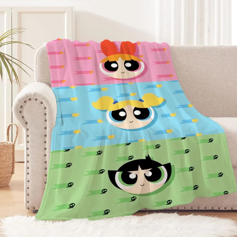 Cartoon P-Powerpuff Girls Co-Brand MINISO Blanket Kawaii Throw Thermal Blankets for Bed Blanket Fluffy Kids Cobija Sofa