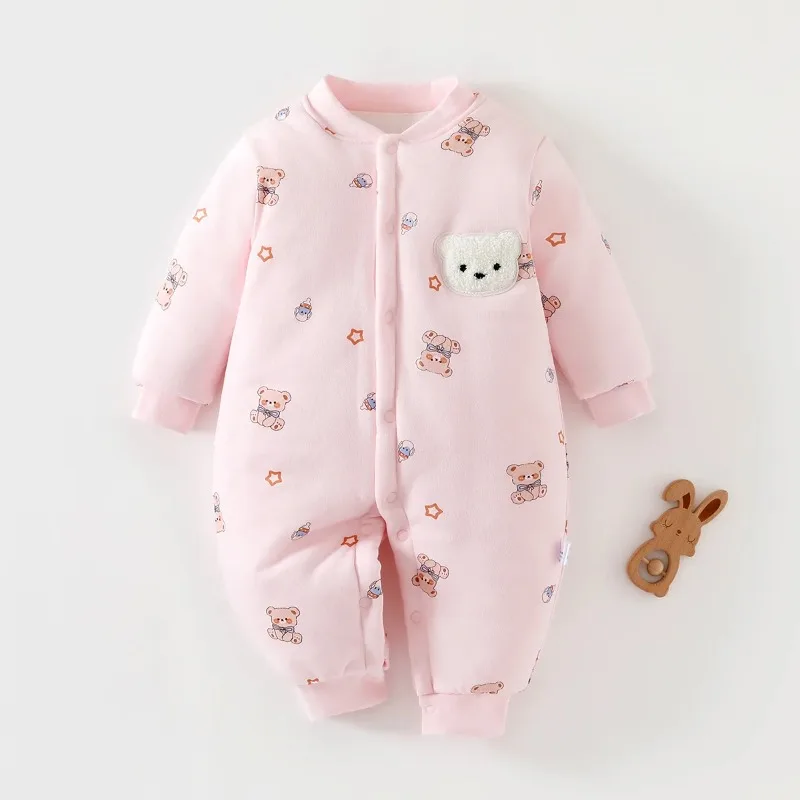 Newborn Baby Onesie Boys Girls Winter Thickened Long Sleeve Cute Pattern Onesie Newborn Baby Comfortable Warm Onesie
