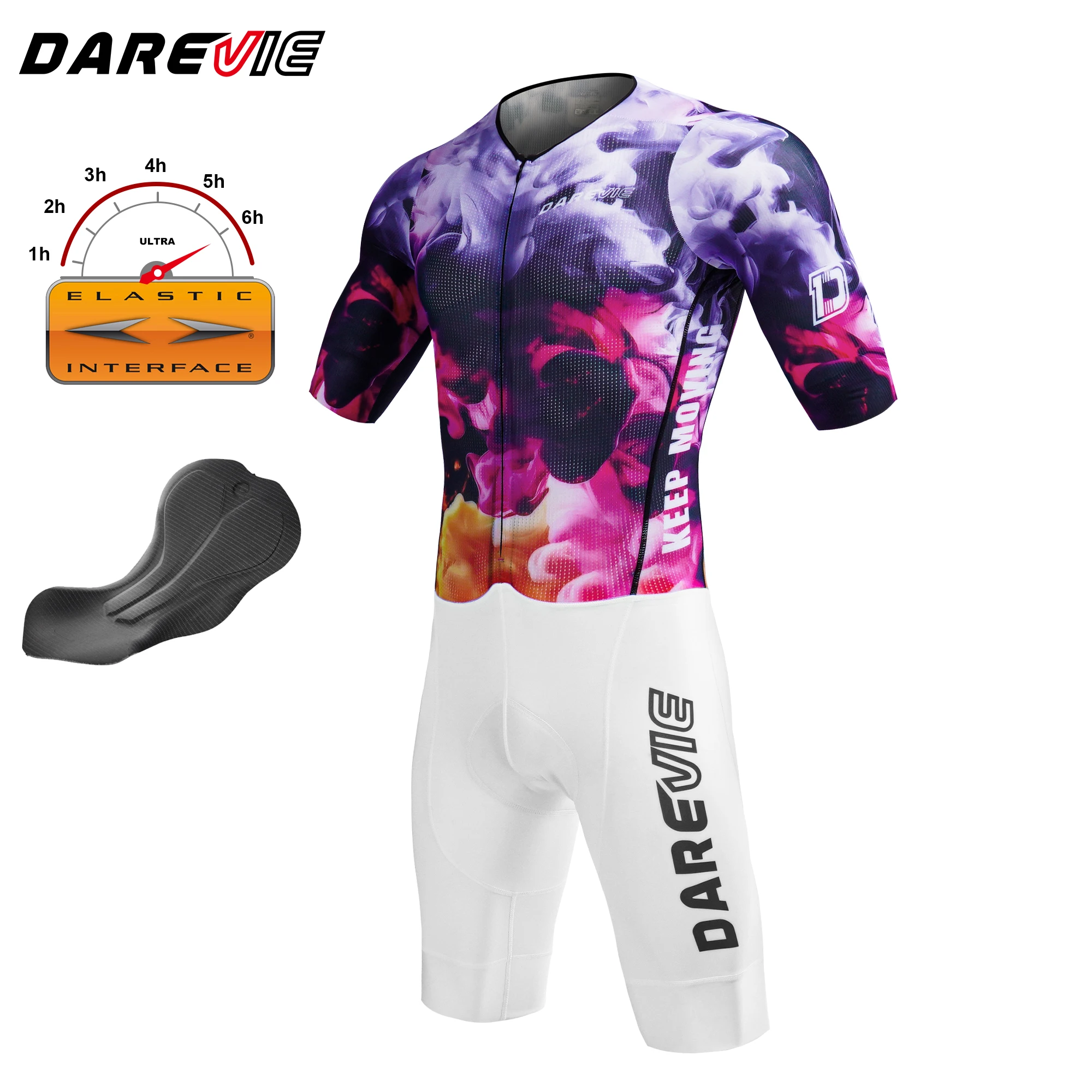 DAREVIE Cycling Set Pro Level Aura Cycling Skinsuit Italy Elastic Interface® Pad Compression Slim Fit Quick Dry Breathable