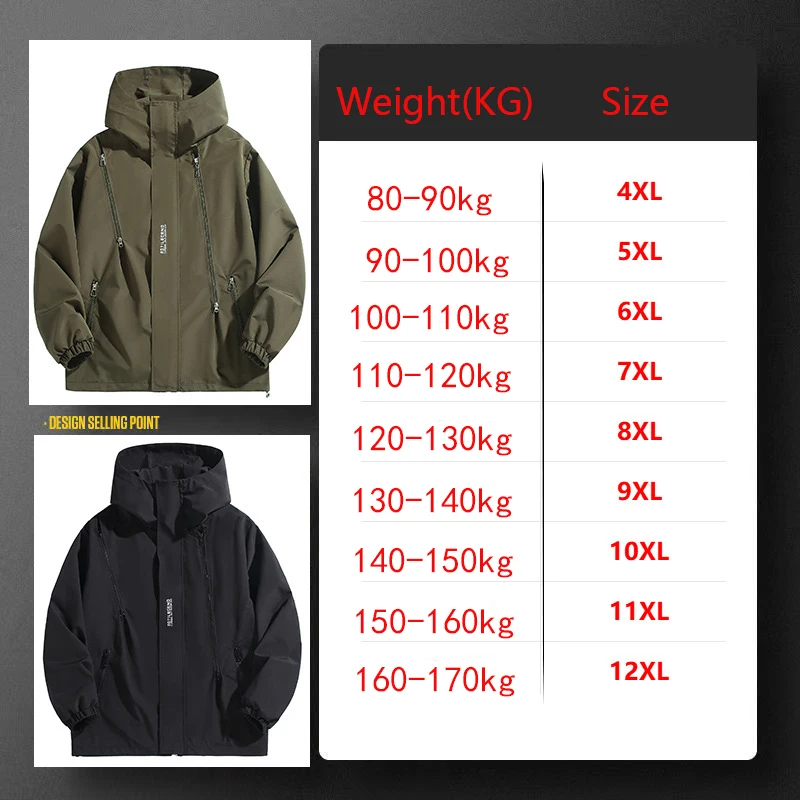 حجم كبير 12XL Bomber سترة الرجال مقنعين سستة سترة واقية الذكور الصيد مقاوم للماء يندبروف الزجاج الأمامي ملابس خارجية كبيرة زائد الدهون