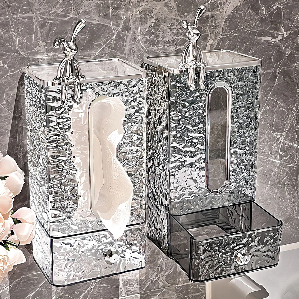 Light Luxury Wall Mounted Facial Towel Container, Household Punch-Free Storage Box For Disposable Face Towels