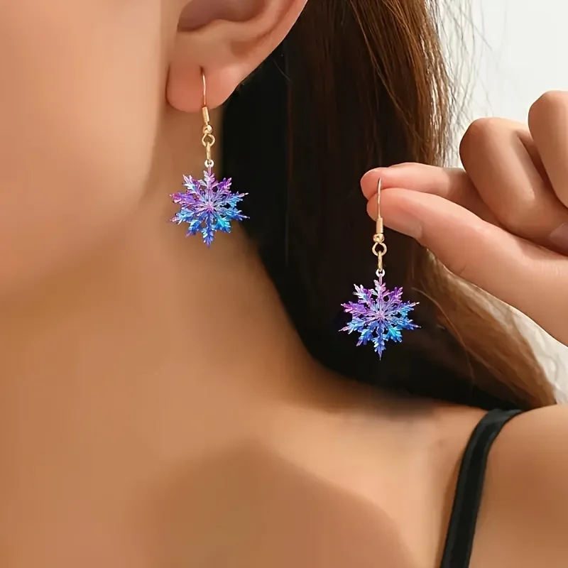 

Exquisite Blue Color Metal Snowflake Earrings for Women Fashion Inlaid White Blue Zircon Christmas Dangle Earrings Jewelry