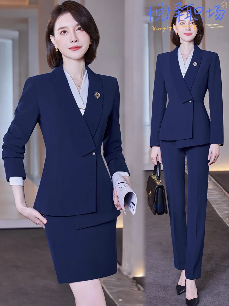 

Business Suit Women's Autumn and Winter Temperament Goddess Style Long Sleeve Suit Formal Wear Hotel Receptionist Uniform Sales