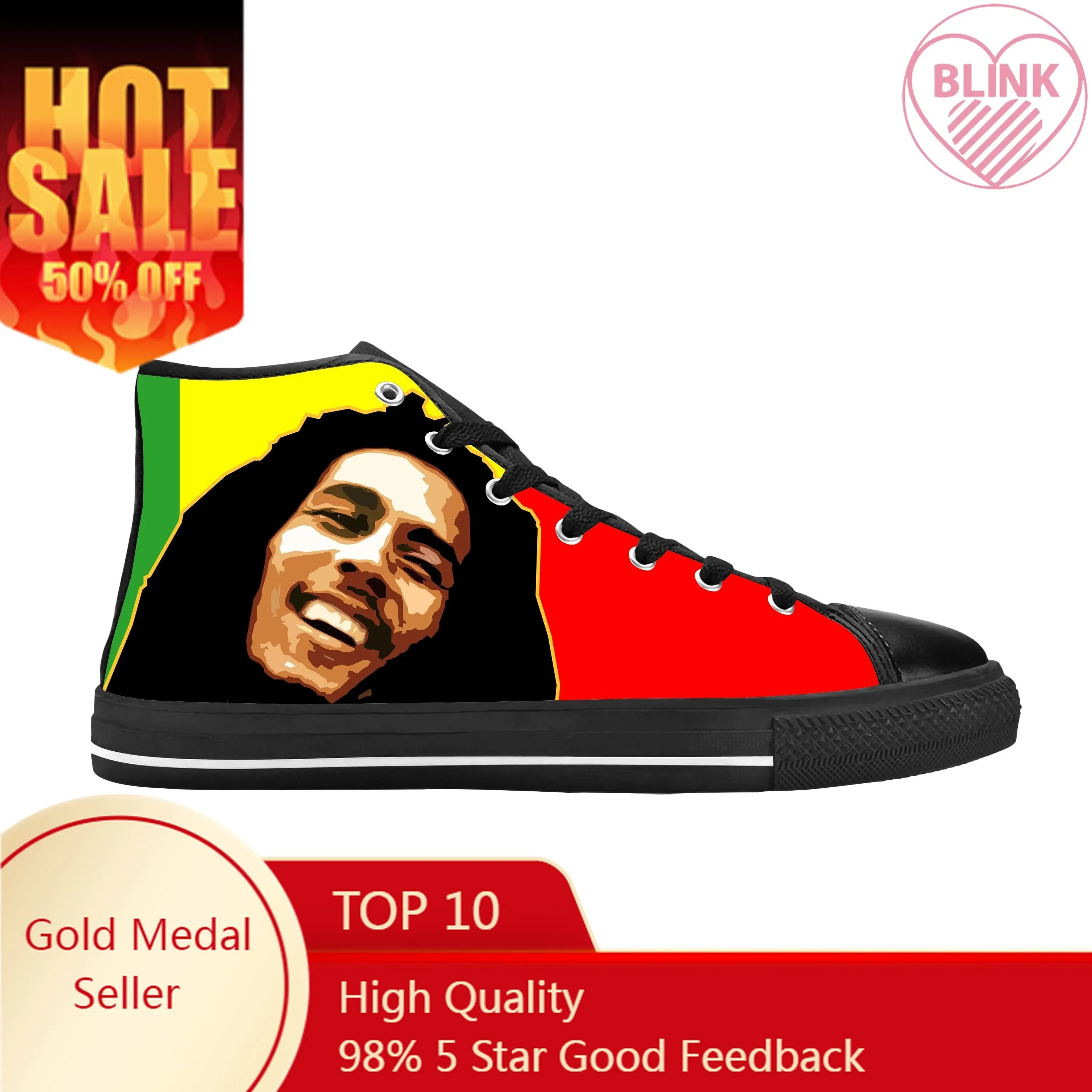 

Legend Bob Marley Reggae Rasta Music Rock Fashion Casual Cloth Shoes High Top Comfortable Breathable 3D Print Men Women Sneakers