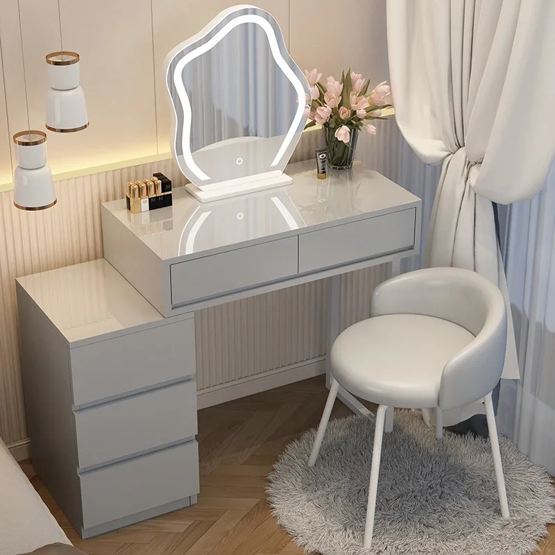 

Led Lights Woman Dressing Table MirrorFashion Modern Classic Makeup Table Drawer Chair Comfortable Coiffeuse Bedroom Furniture