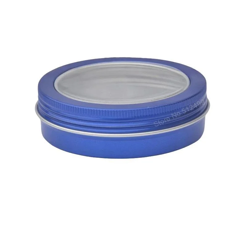 

100pcs 10ml Blue Aluminum jar 10g Metal Aluminum Tin Container Clear Window Blue Cosmetic Containers Nail Storage Jar