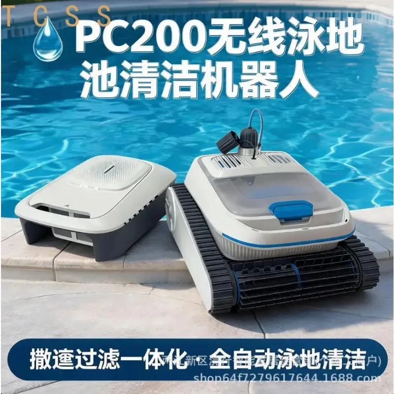 PC200 Wireless Pool Cleaning Robot, Wall‑Mount Pool Surface Skimmer With Filter Basket For Large Debris Filtration