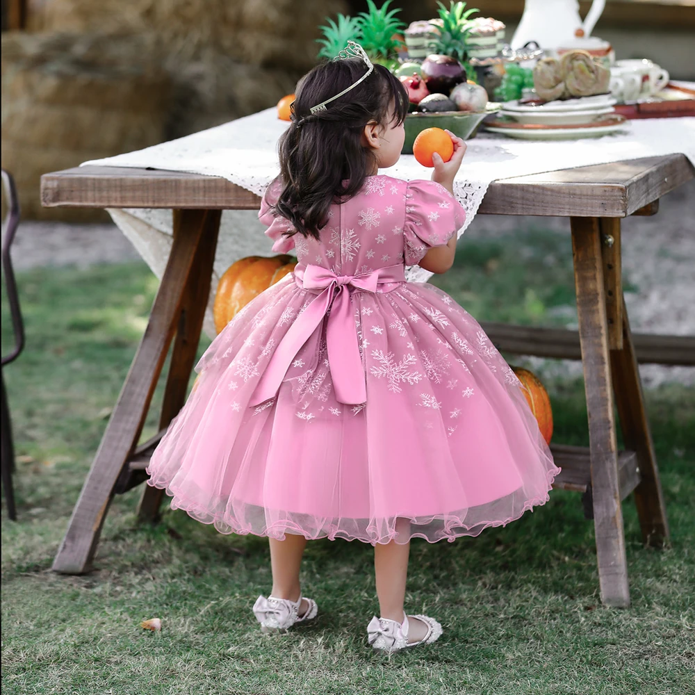 Newborn Summer Dresses For Girls Baby 1st Birthday Princess Dress Applique Beading Flower Wedding Party Dress Puffy Kids Clothes