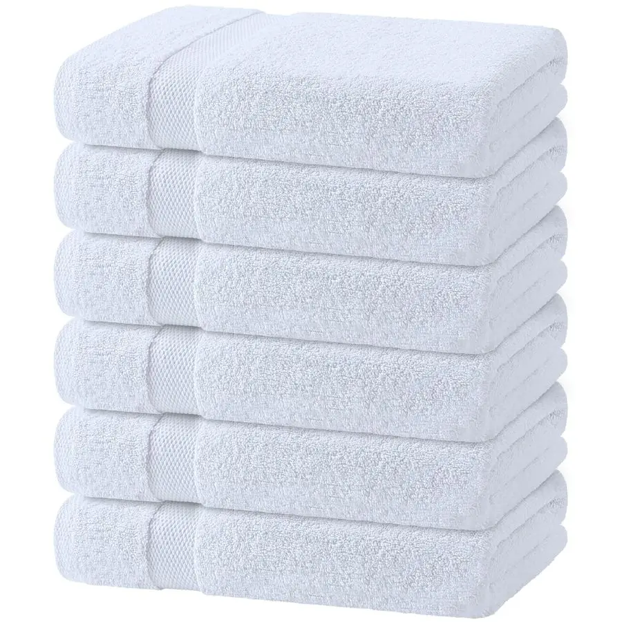 

White Bath Towels 24x50 Inch, 6 Pack Extra Absorbent Cotton Towel Set for Bathroom