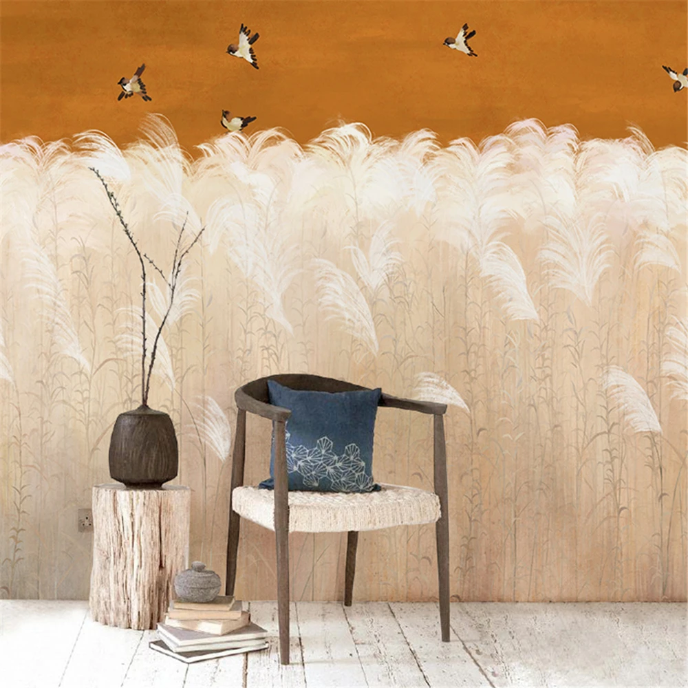 custom papel de parede 3d retro idyllic reed wallpaper for living room TV background mural wall paper for wall cloth 3D Stickers