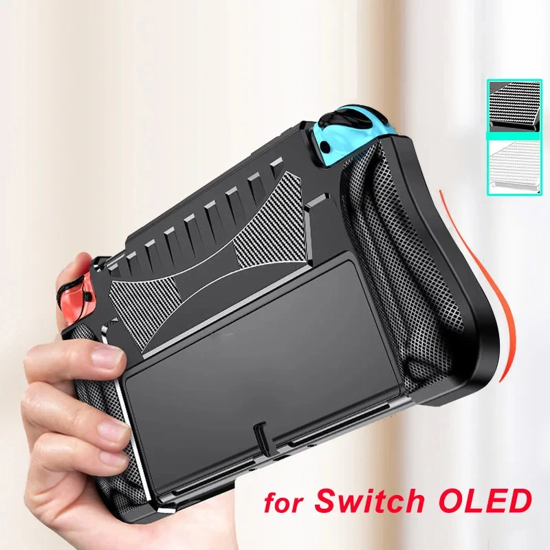 Dockable Protective Console Case for Switch OLED 2021 Soft Silicone Shell Carbon Fiber Textued Grip Cover for Joycon - view 2