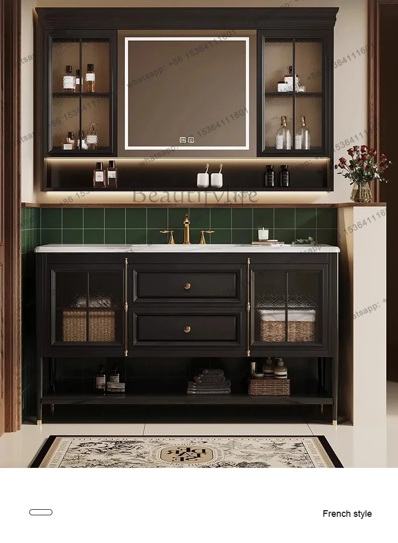 Oak floor-to-ceiling American bathroom cabinet, wash basin cabinet French retro bathroom customization