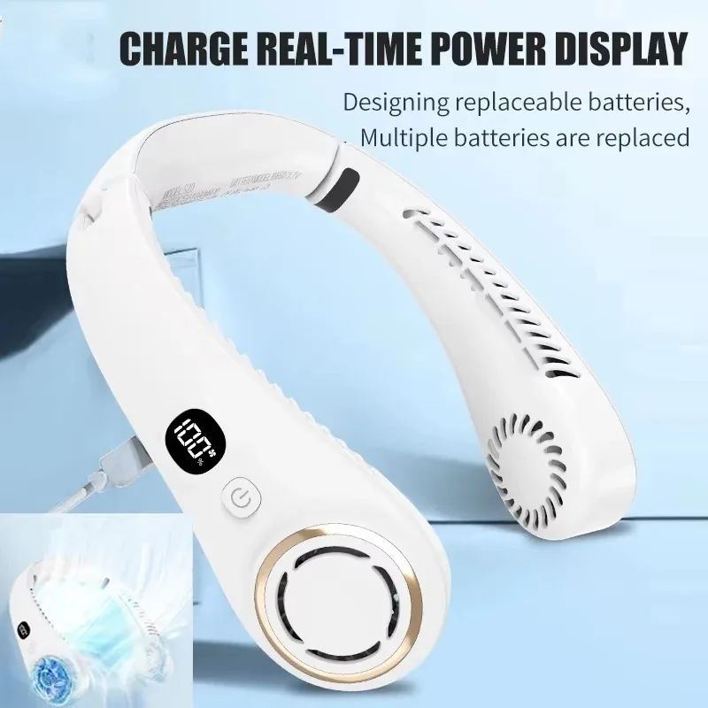 مروحة صغيرة صامتة الرقبة معلقة مروحة USB المحمولة الخالية من الشفرة القابلة لإعادة الشحن Led شاشة ديجيتال مبرد الهواء الكهربائي مروحة رياضية الصيف