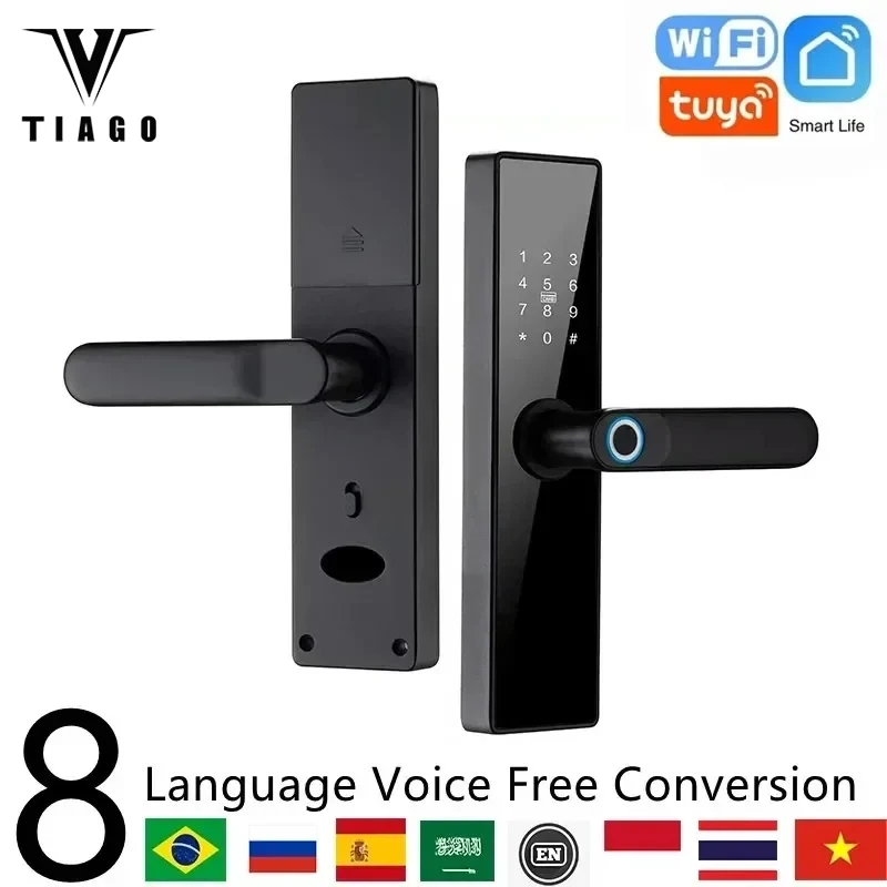 

TIAGO T5 TUYA WIFI Mobile Phone Remote Unlock Fingerprint Magnetic Card Password Key Temporary Password Smart Door Lock