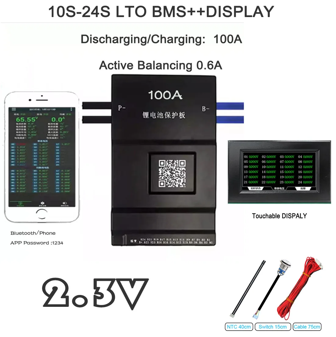 JK BMS LTO 2.3V 10S 11S 12S 24V 15S 36V 20S 21S 22S 48V 24S 60V Active Balance 600mA Bluetooth RS485 Discharge 100A Peak 200A