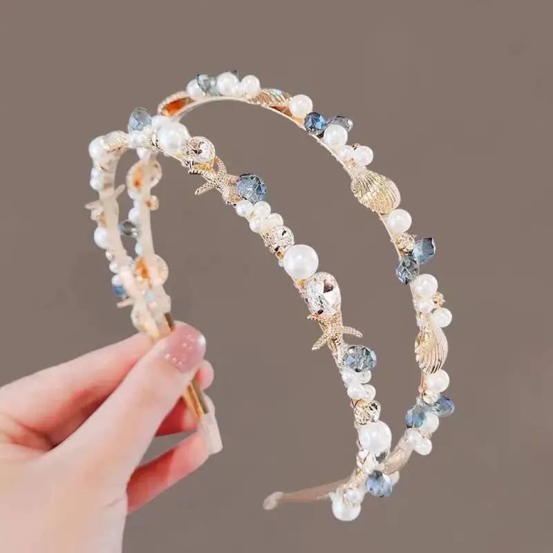 1PC Starfish Shell Pearl Headband Ocean Forest Style Shell Garland Hairband Suitable For Beach Vacation