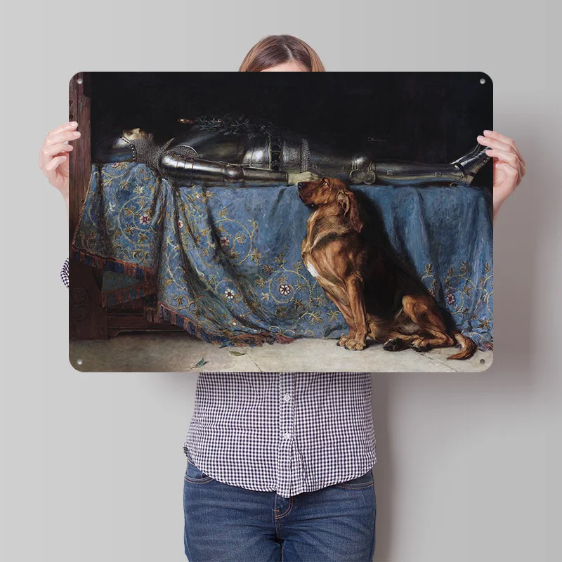 Faithful Hound By a Knight's Tomb 3D Printed Texture Poster Personalized Wall Art Retro Metal Tin Signs for Home Decorations