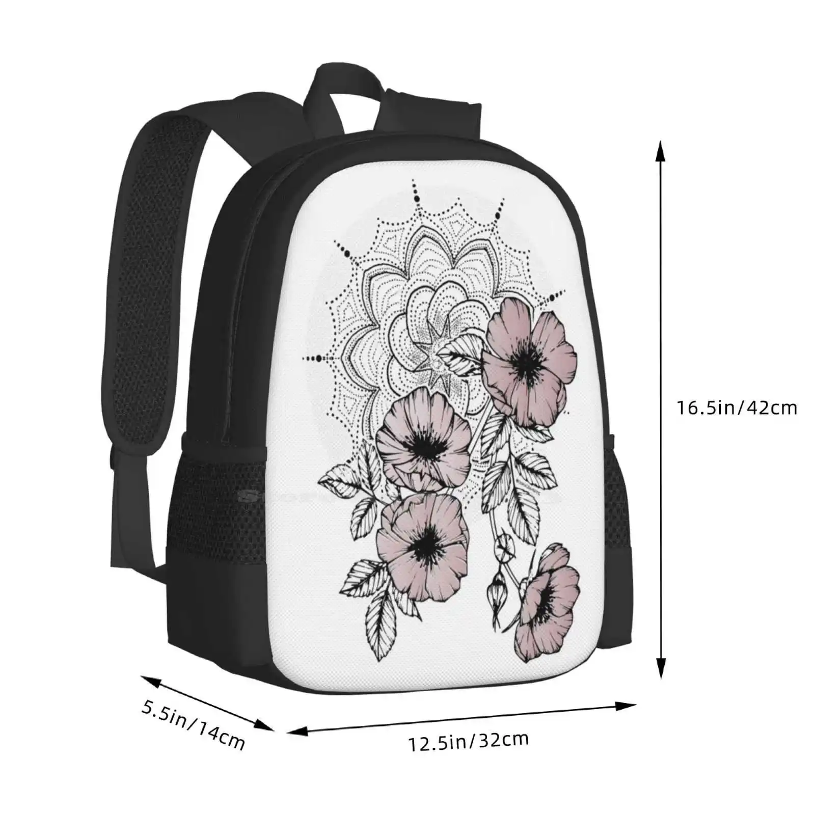 Rosedala Pattern Design Laptop Travel School Bags Pink Mandala Flowers