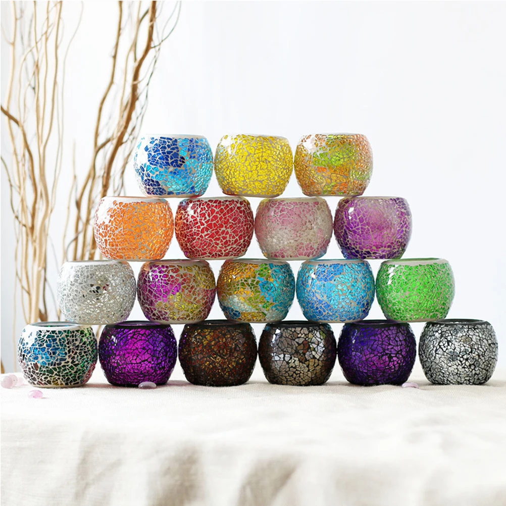 

Mosaic Glass Candlestick Holder Cup Decorative Natural Colorful Tealight Centerpieces Valentines Wedding Random Color