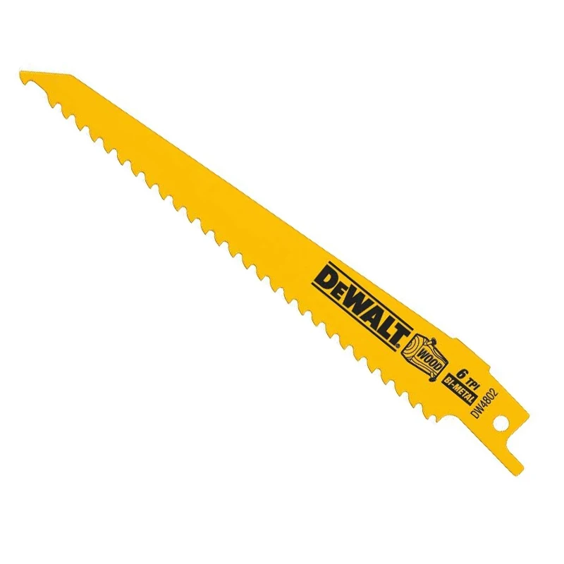 DEWALT DW4802 Reciprocating Saw Blades 6-Inch Wood Cutting Bi-Metal Taper Back 5-Pack Tool Accessories