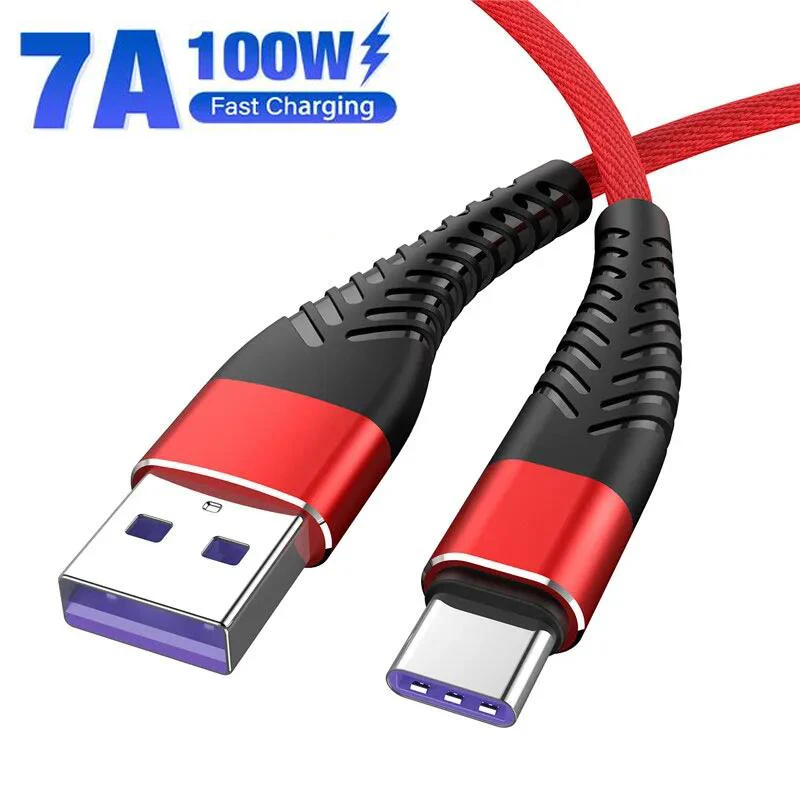100W Nylon Braided USB A to Type C Fast Charging Data Cable for Samsung Galaxy Xiaomi Huawei Android Phone Charging Cable 1/2/3m