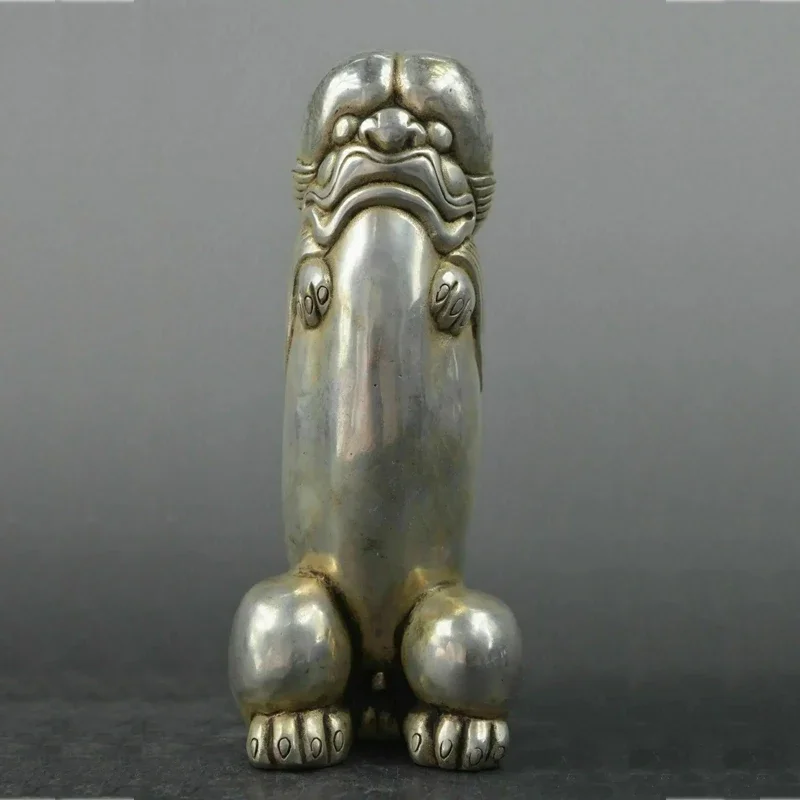 

Chinese Tibet silver carved guard Foo Dogs Lion statues Organs Genitals Beast Head Statue