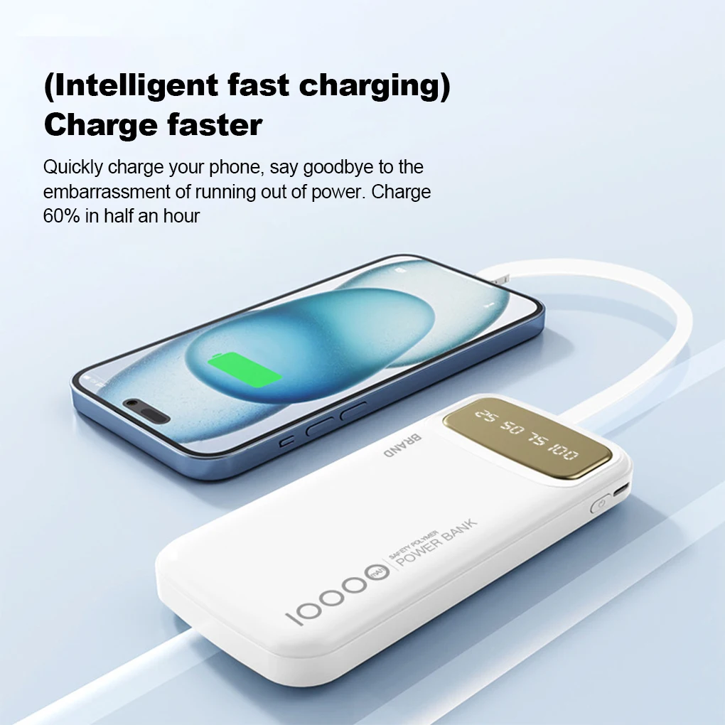 

Сертифицированный CCC внешний аккумулятор емкостью 10000 мАч со встроенным кабелем Type-C, цифровым дисплеем, ультратонкий портативный, идеально подходит для подарков