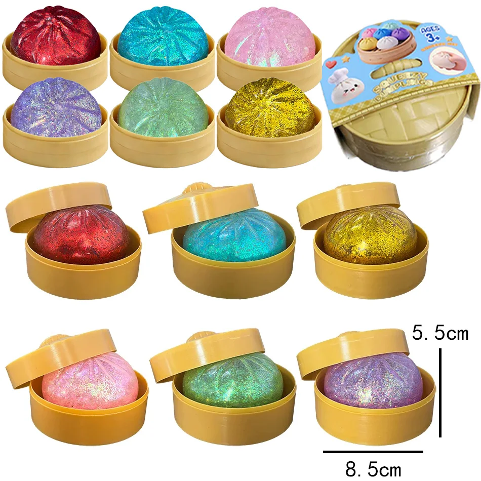 Glitter dumpling squishies Glitter Dumpling Squishy with Box Dumplings Sensory Dumpling Pressure Toy for Stress Relief