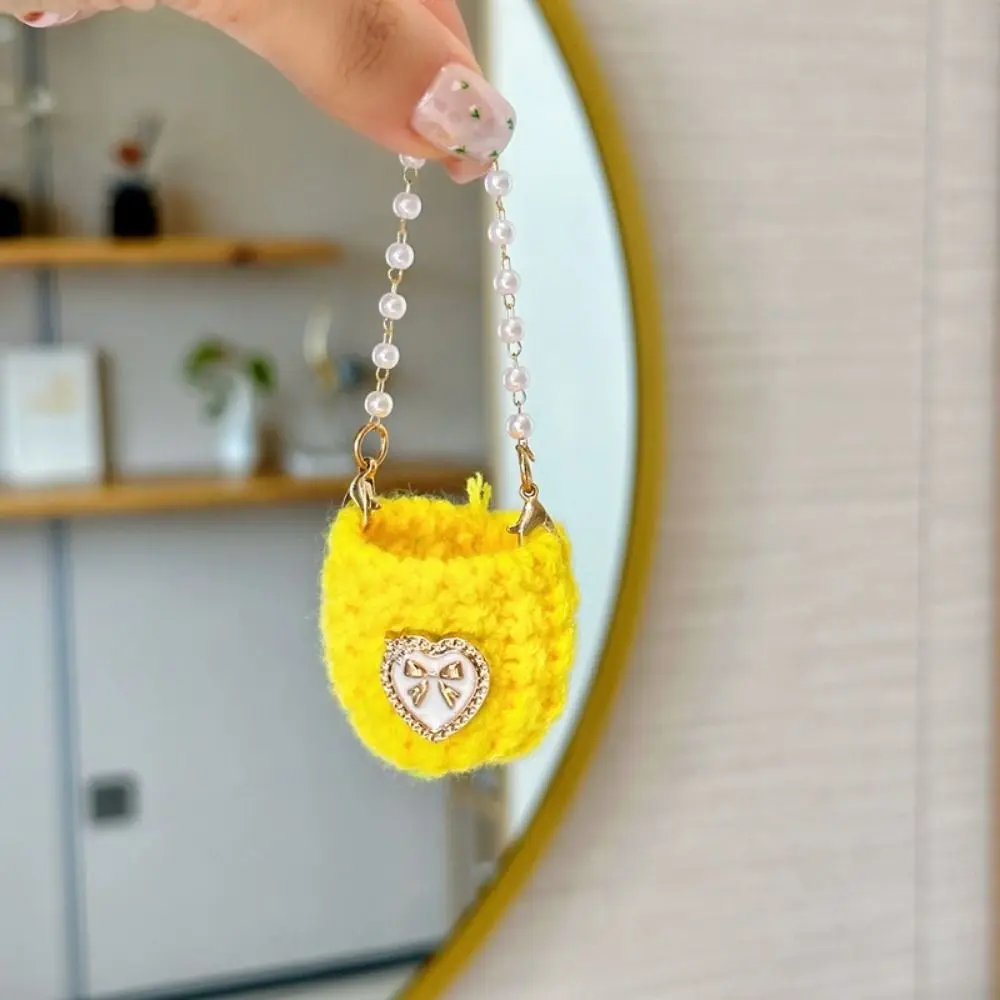 Miniature Pearl Chain Crossbody Bag Woven Crochet Braid Doll Knitted Shoulder Bag Sweet Handbag Mini Crossbody Doll Bag