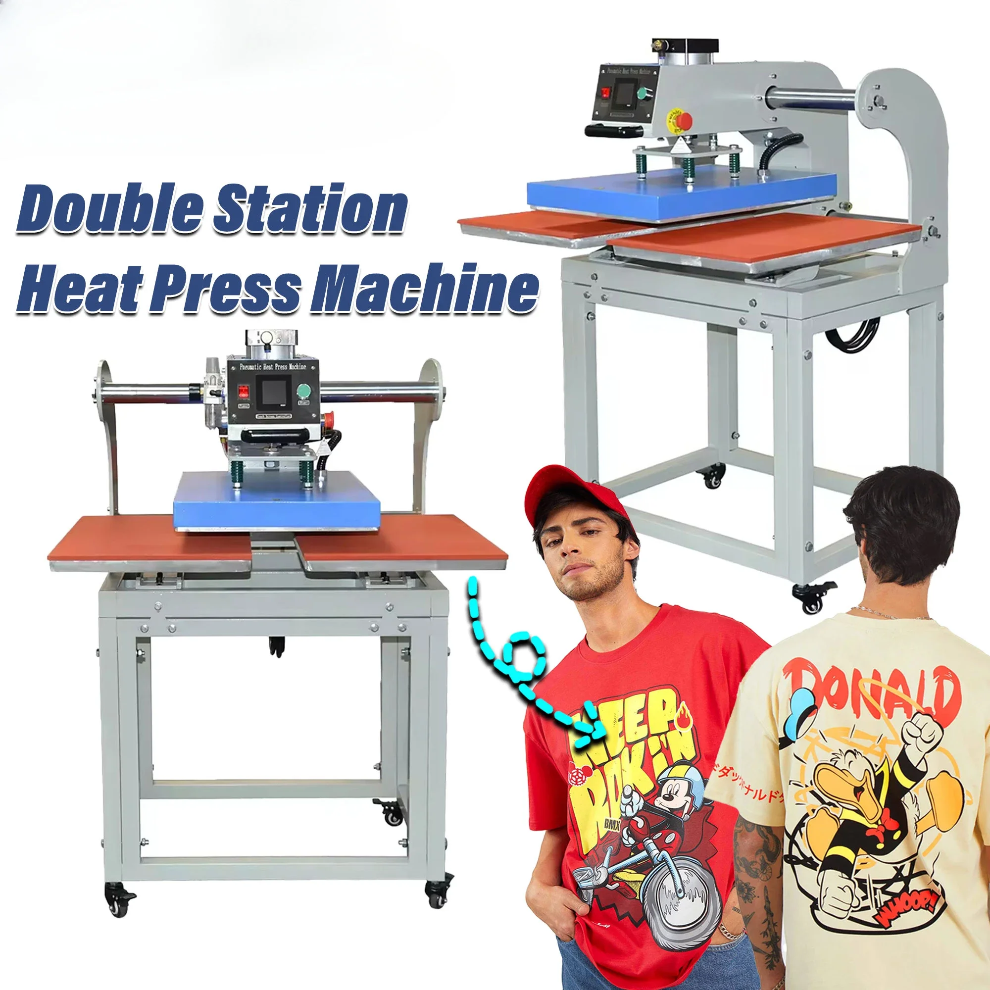 Pneumatic type customized design travel bag logo/label heat transfer dual station heat press machine